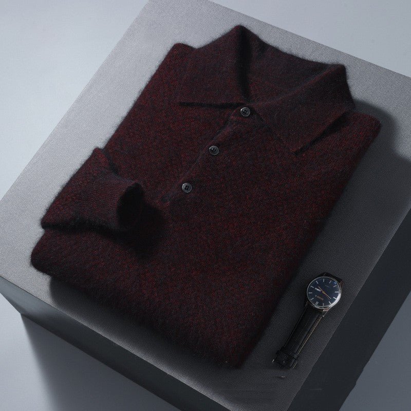 Mink Sweater Men's Polo Collar Honeycomb Knitting Sweater - NextthinkShop