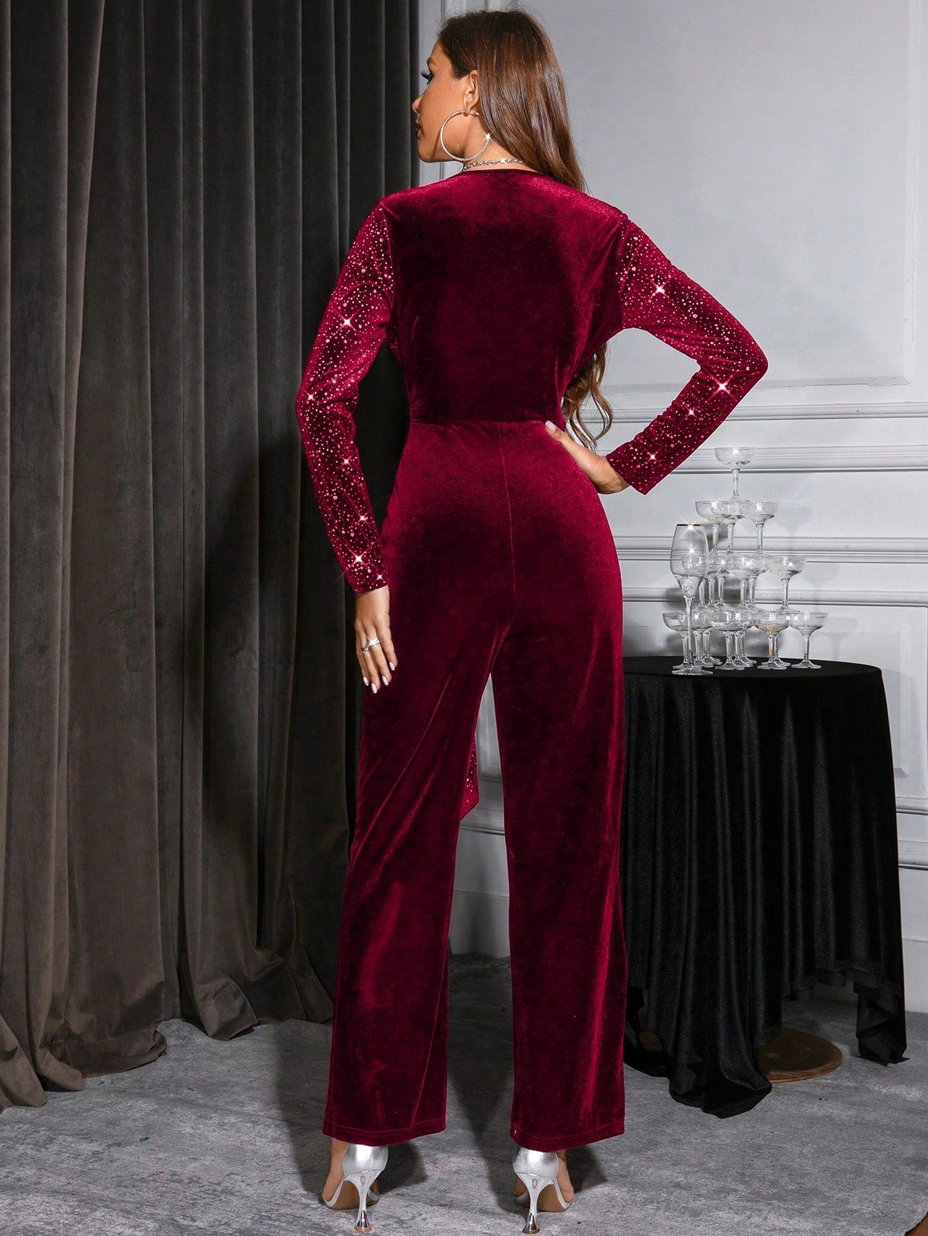 red v neck jumpsuit 