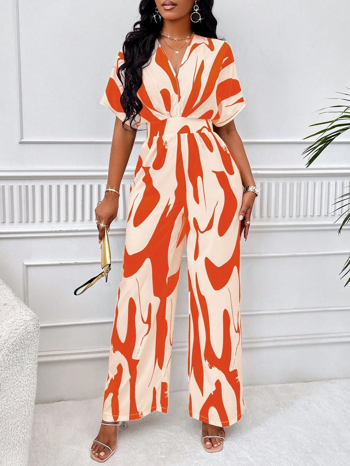 wide leg jumpsuit with sleeves