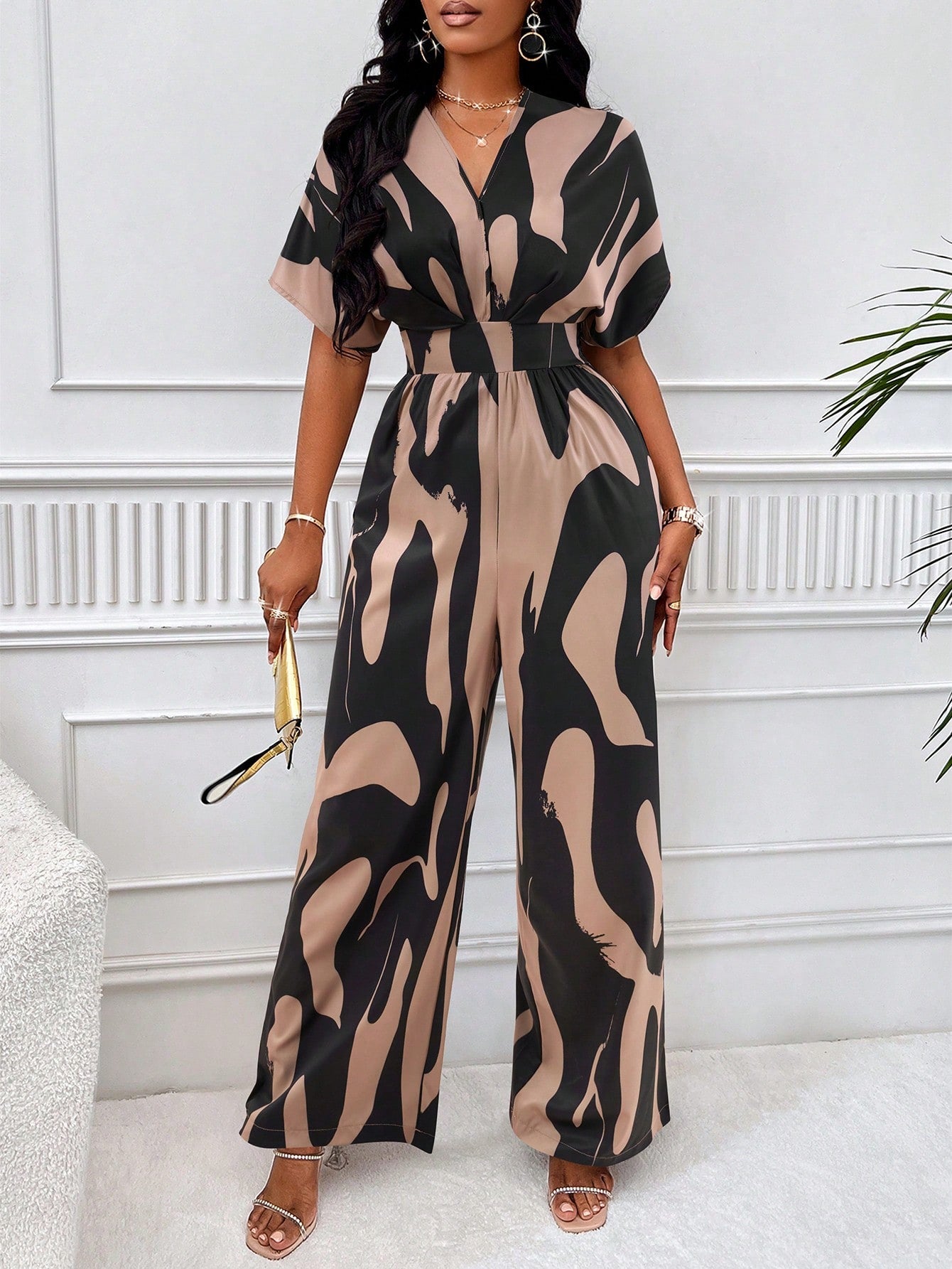 long sleeve wide leg black jumpsuit