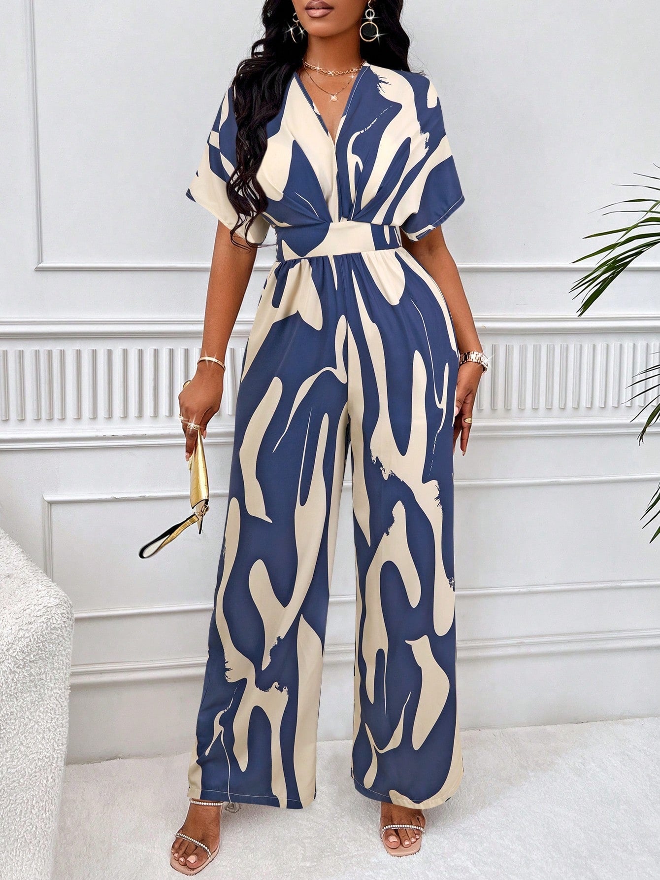 Nextthink Graphic Print Batwing Sleeve Wide Leg Jumpsuit - wide leg jumpsuit with sleeves