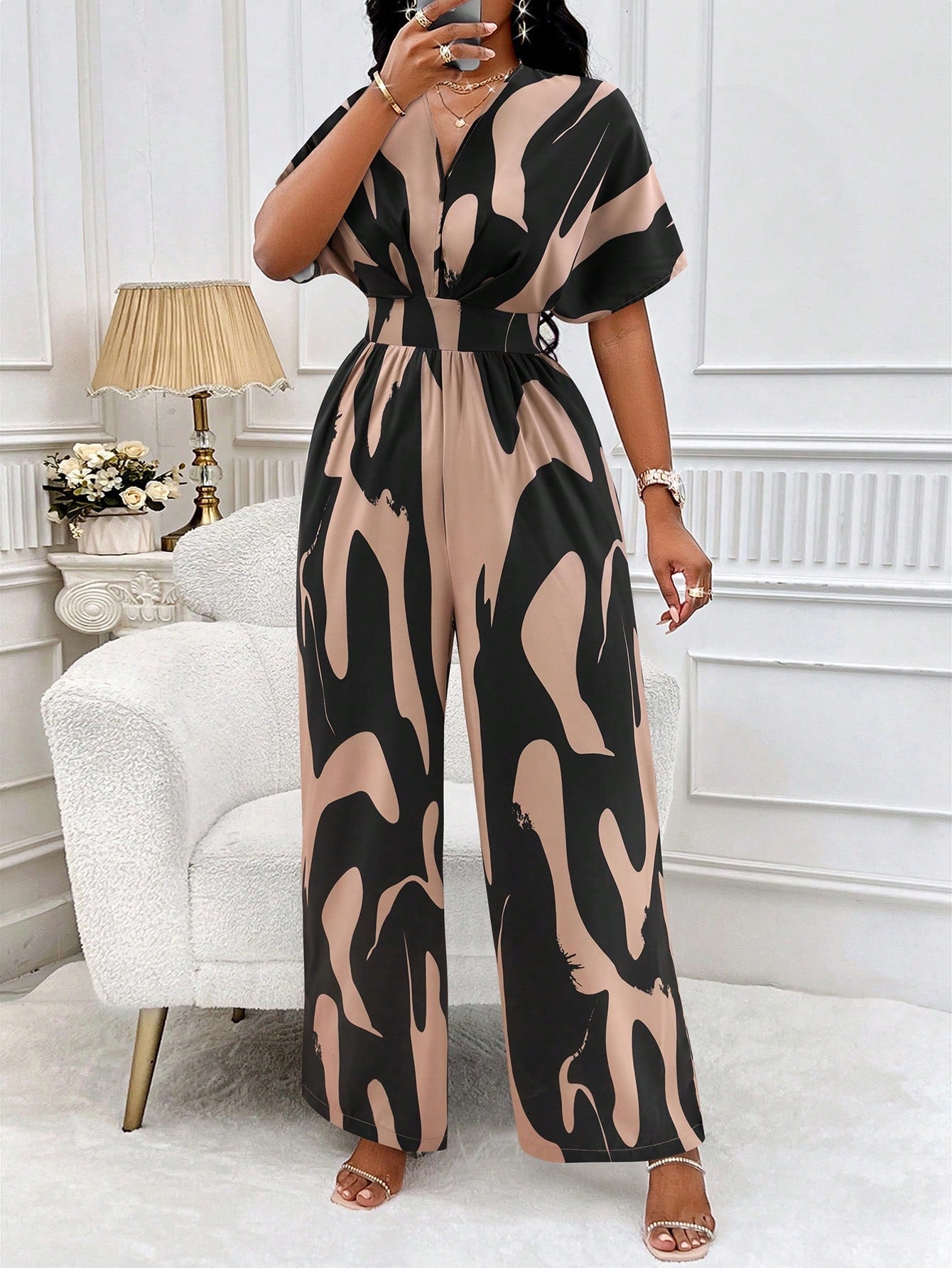 long sleeve wide leg black jumpsuit