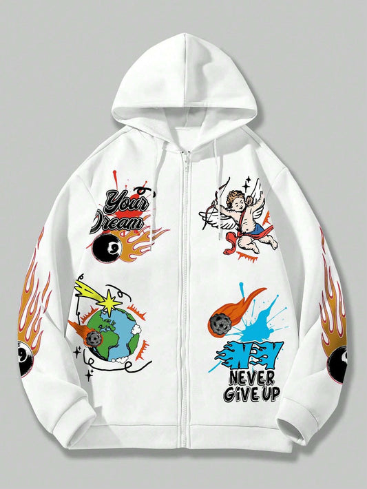 Nextthink Hooded Sweatshirt With Cartoon & Letter Pattern - NextthinkShoprm2308227779864777