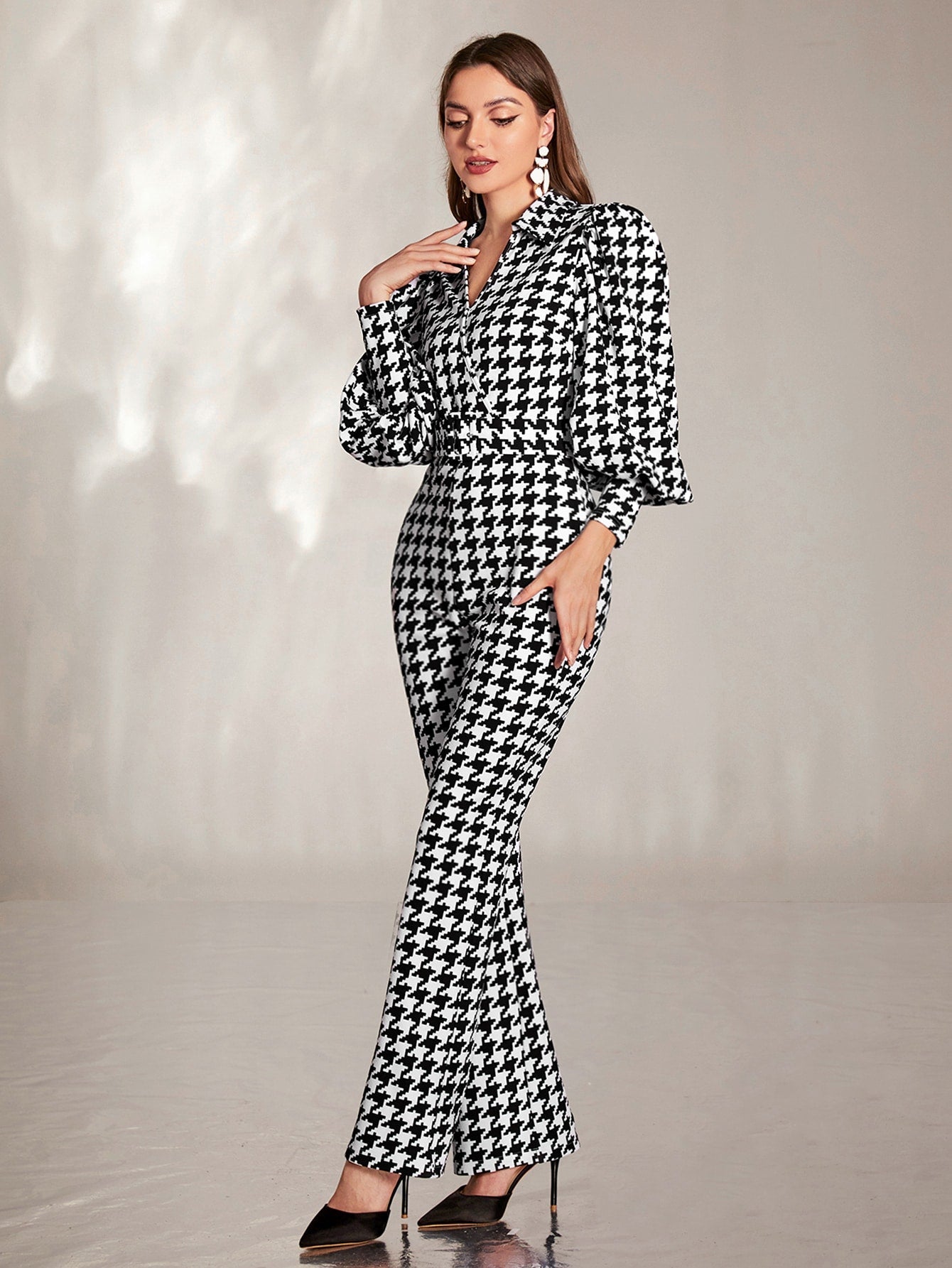 long sleeve flare leg jumpsuit