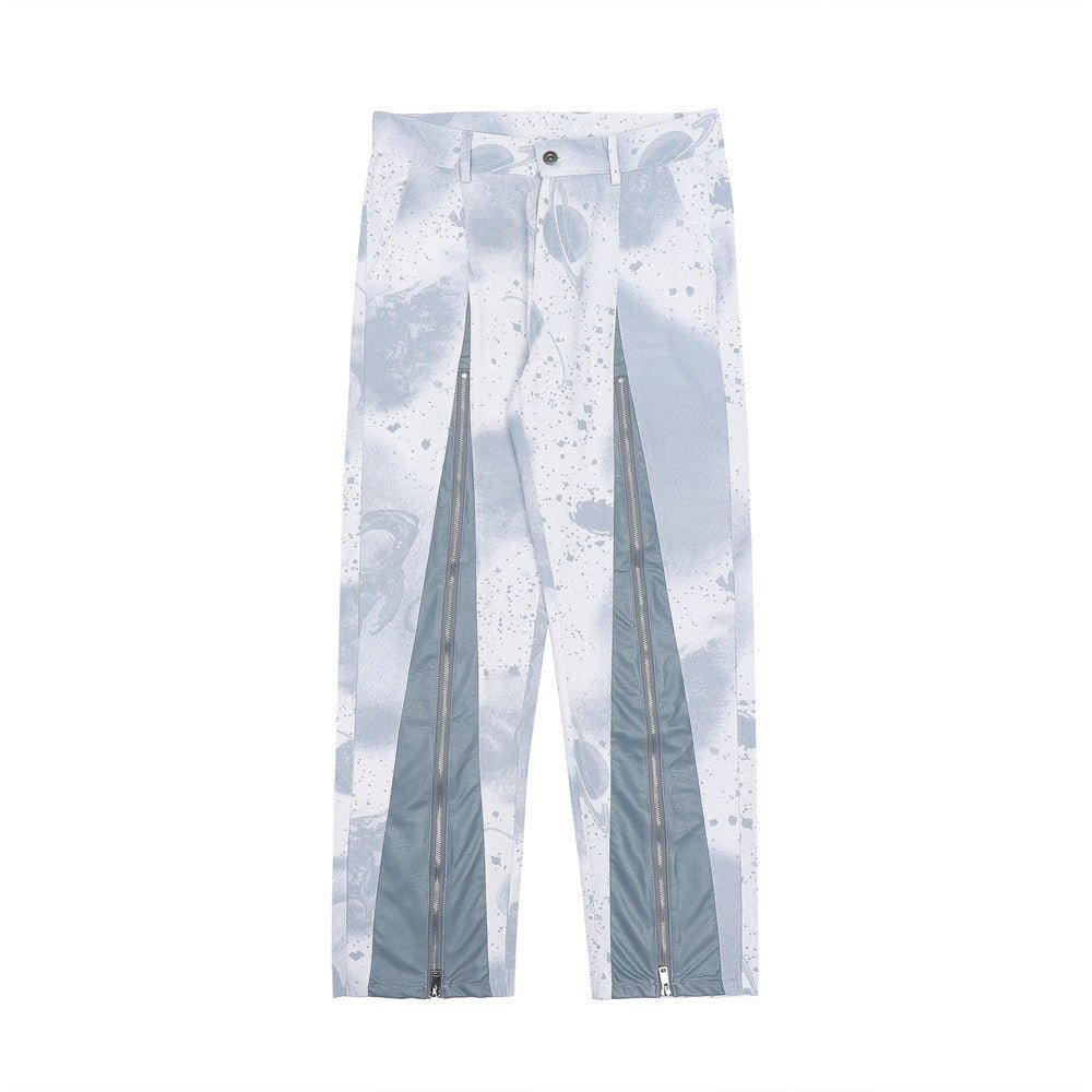 Nextthink Leather Stitching Zipper Slit Jeans - NextthinkShop