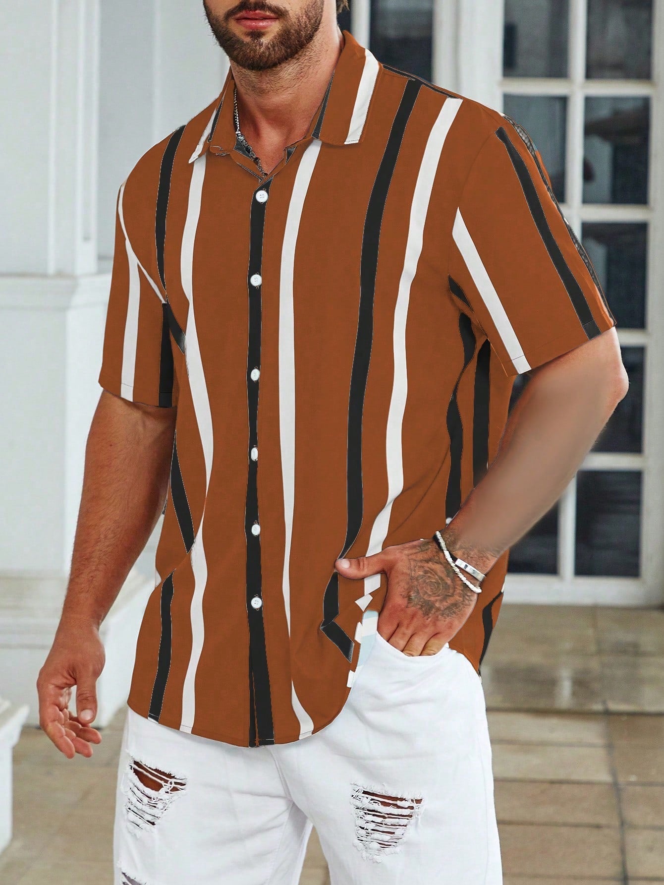 Nextthink Men Plus Striped Print Shirt - NextthinkShopsm2307178338884408