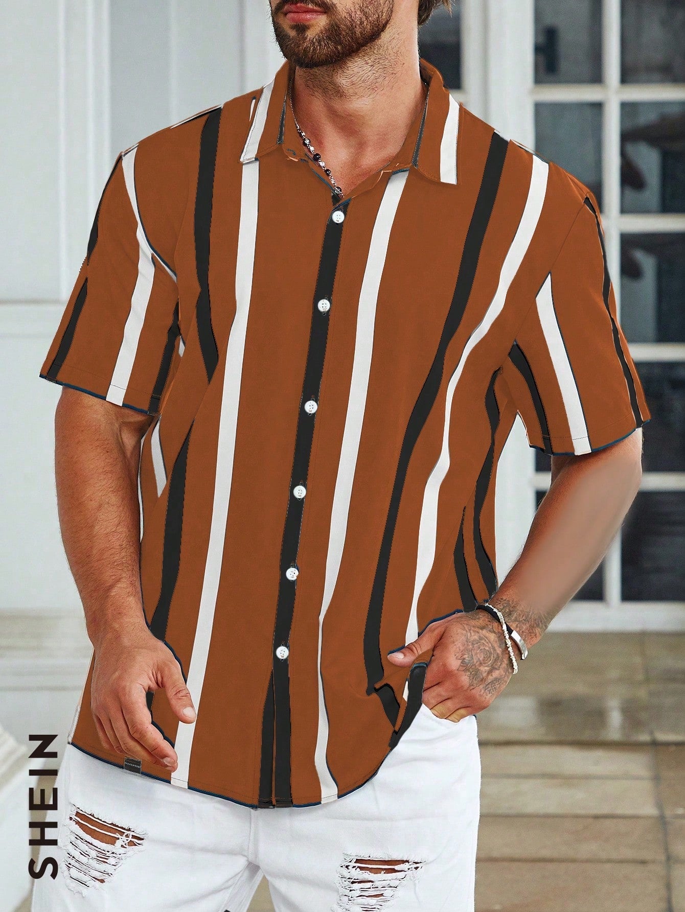 Nextthink Men Plus Striped Print Shirt - NextthinkShopsm2307178338884408