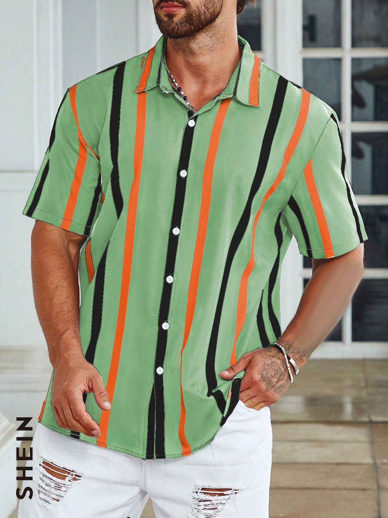 Nextthink Men Plus Striped Print Shirt - NextthinkShopsm2307178338884408