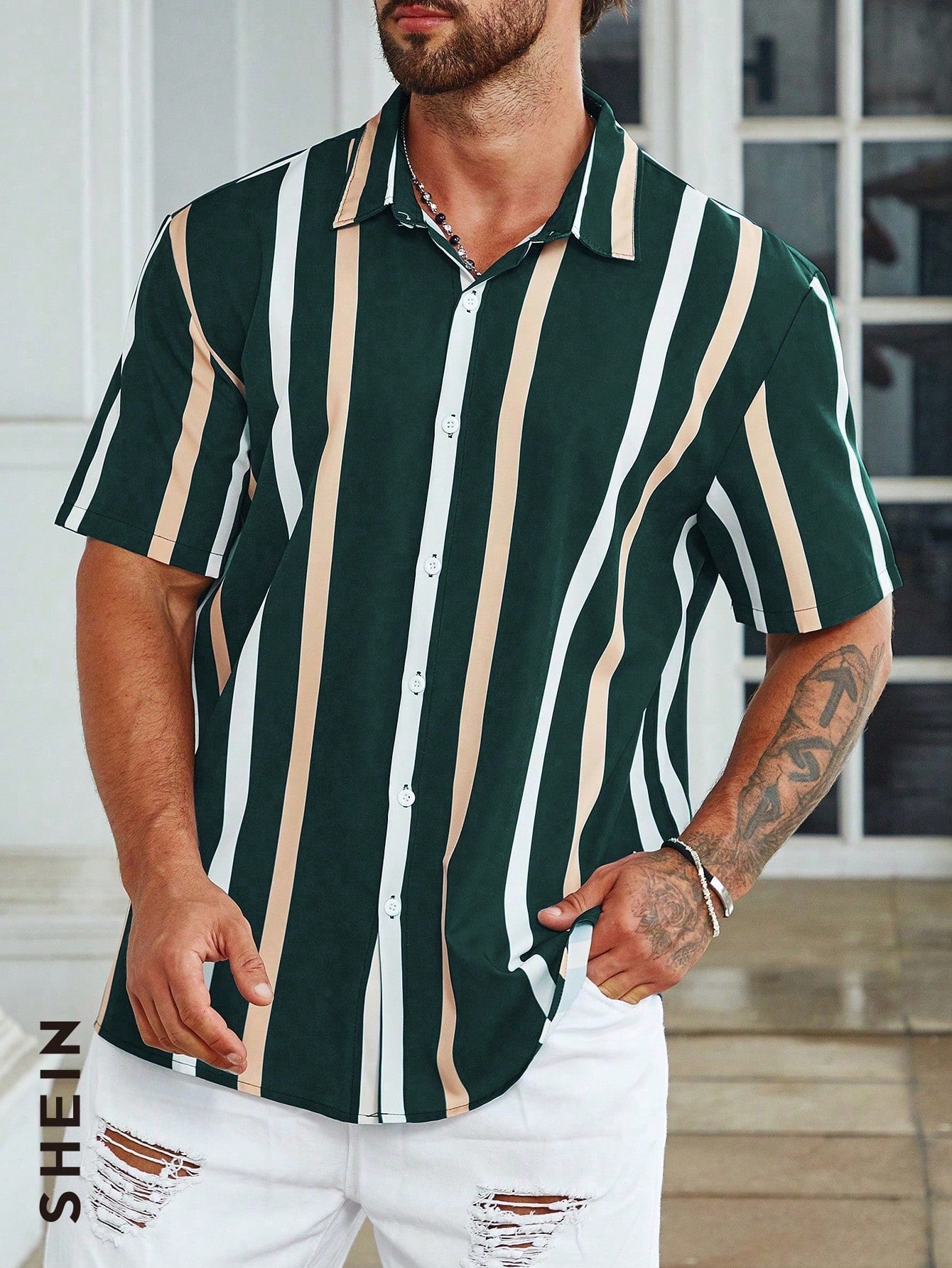 Nextthink Men Plus Striped Print Shirt - NextthinkShopsm2307178338884408