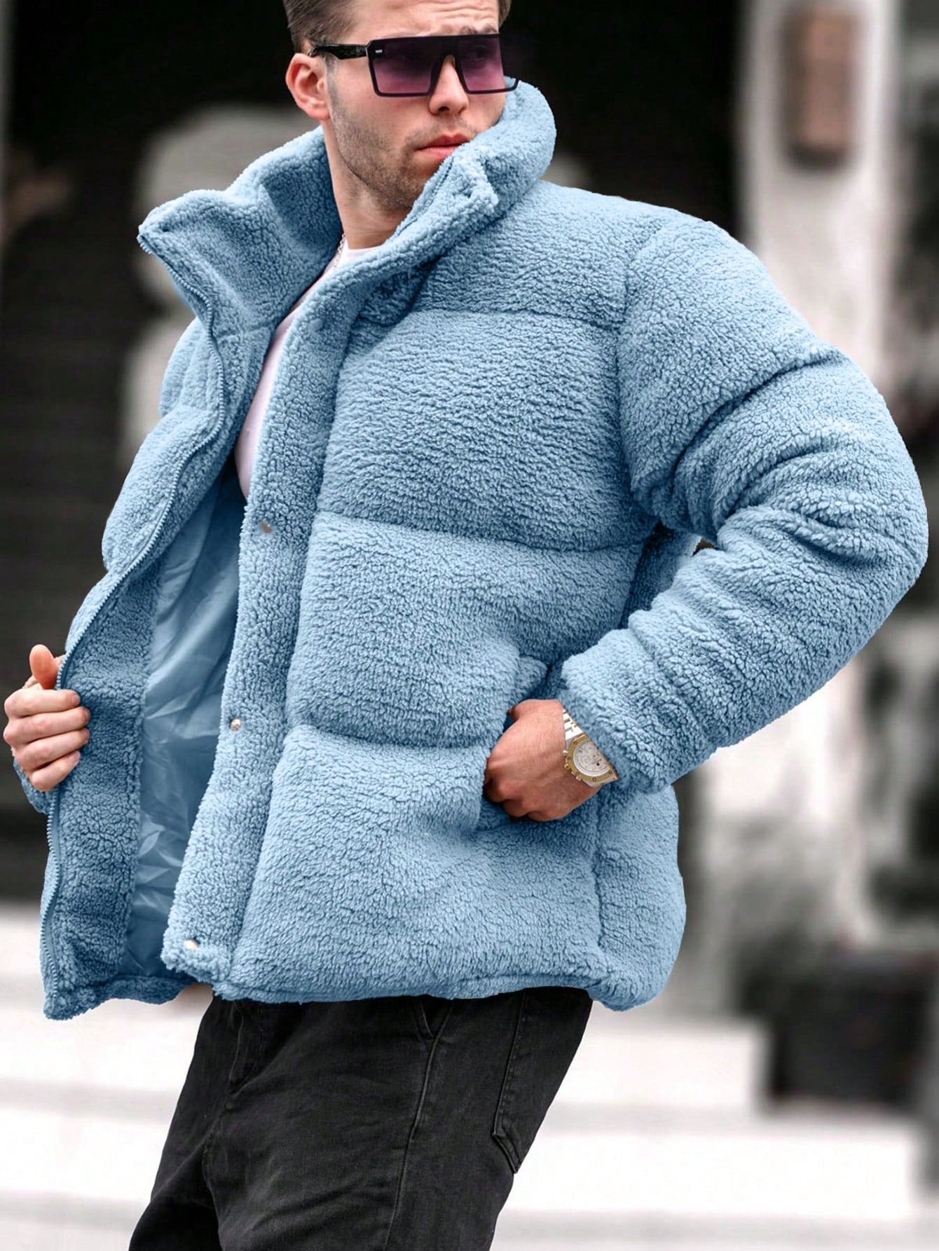 Nextthink Men's Solid Color Plush Winter Coat - NextthinkShopsm2311206296436978