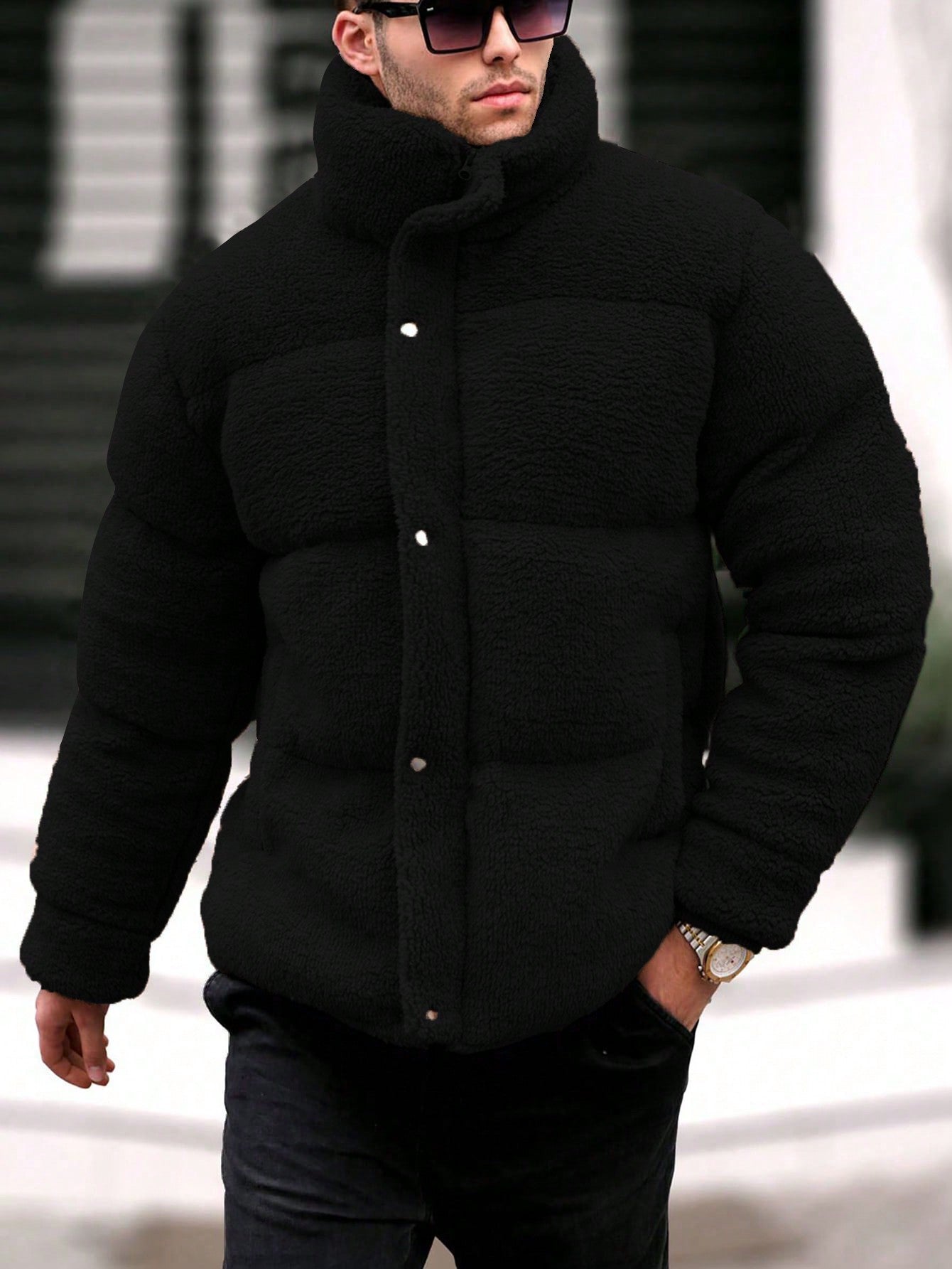 Nextthink Men's Solid Color Plush Winter Coat - NextthinkShopsm2311206296436978