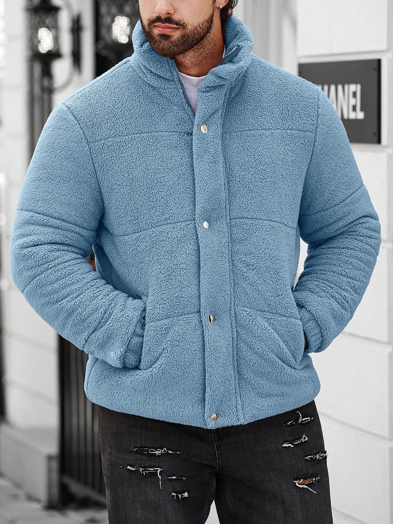 Nextthink Men's Solid Color Plush Winter Coat - NextthinkShopsm2311206296436978