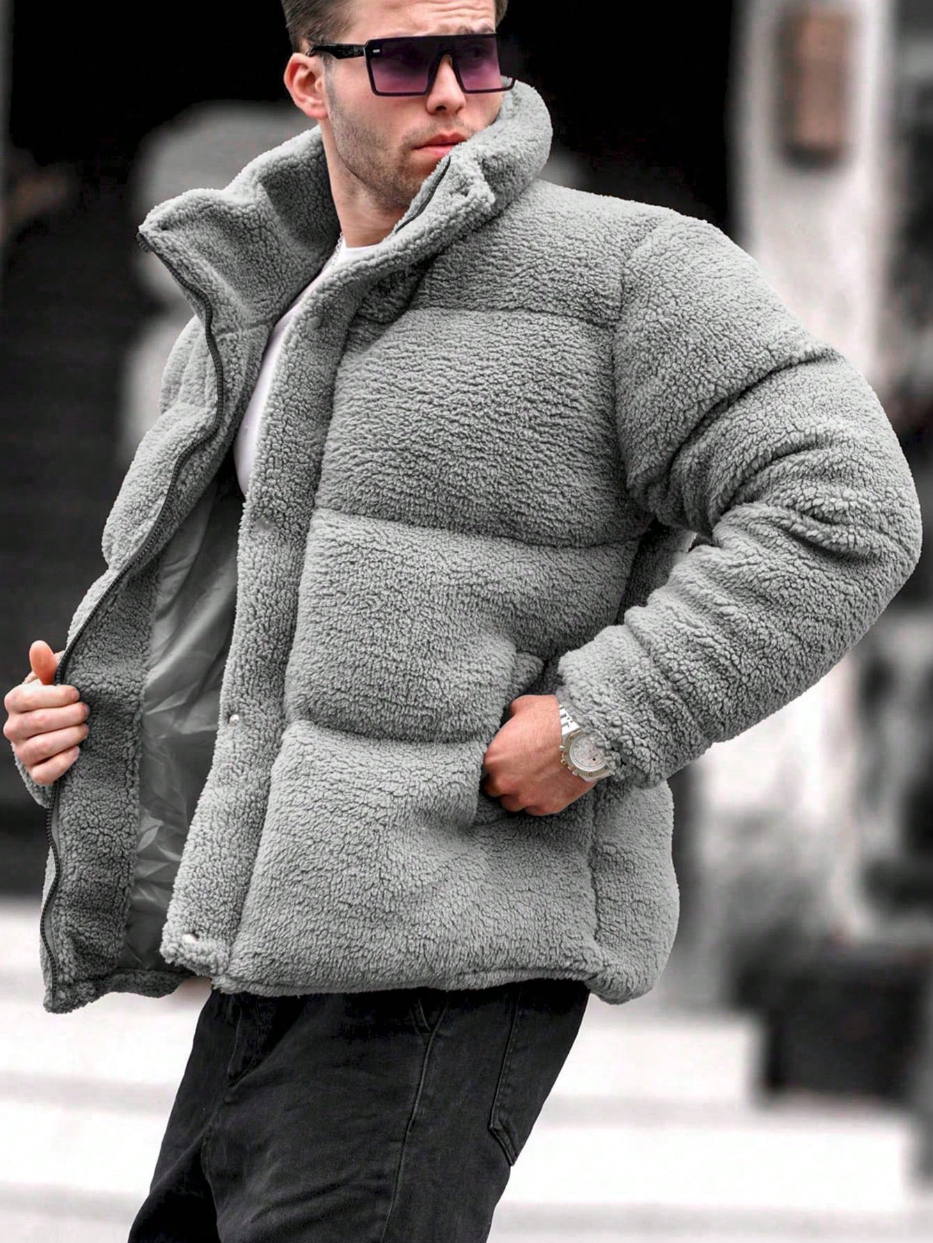 Nextthink Men's Solid Color Plush Winter Coat - NextthinkShopsm2311206296436978