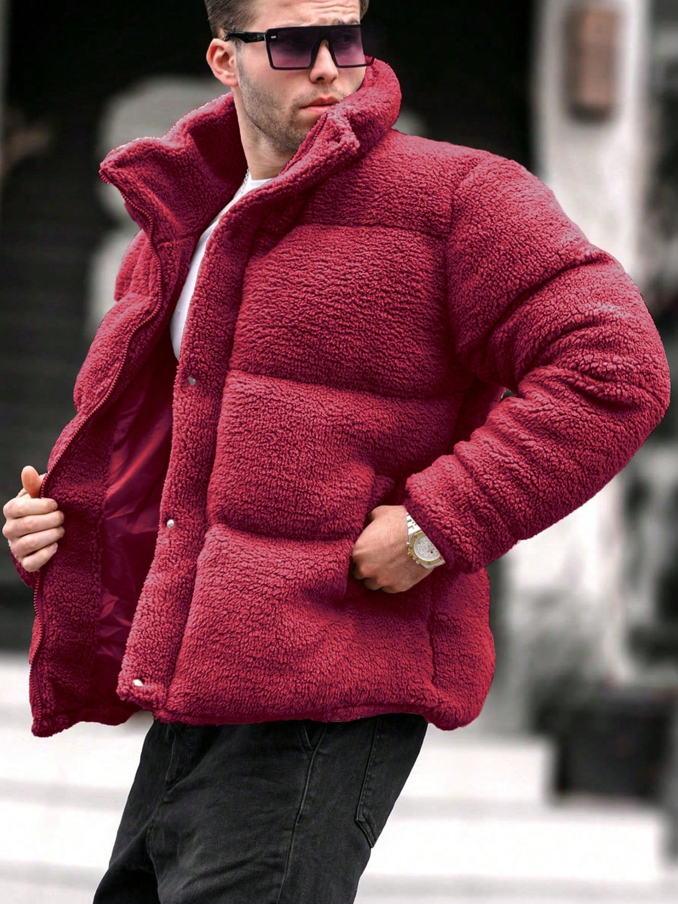 Nextthink Men's Solid Color Plush Winter Coat - NextthinkShopsm2311206296436978