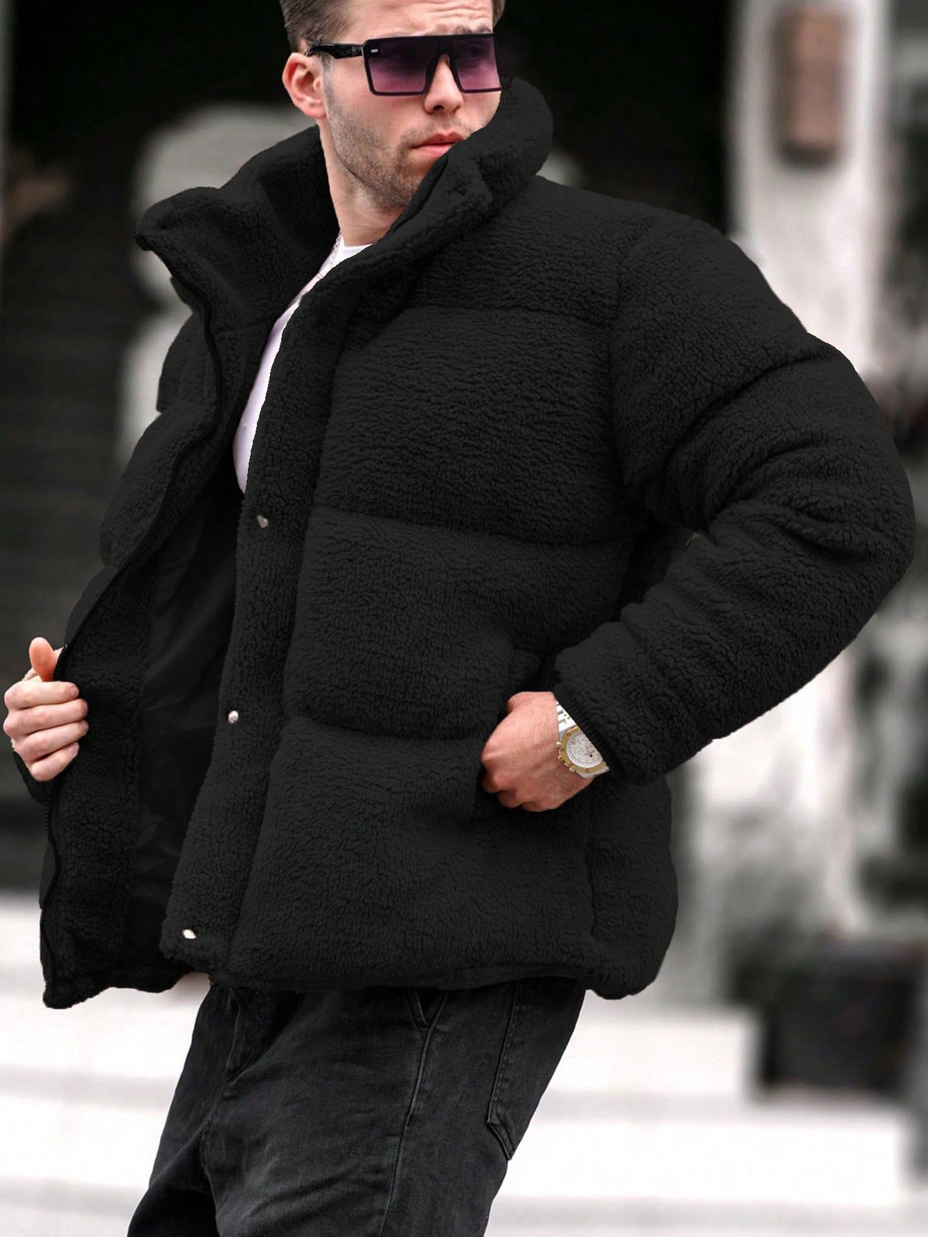 Nextthink Men's Solid Color Plush Winter Coat - NextthinkShopsm2311206296436978