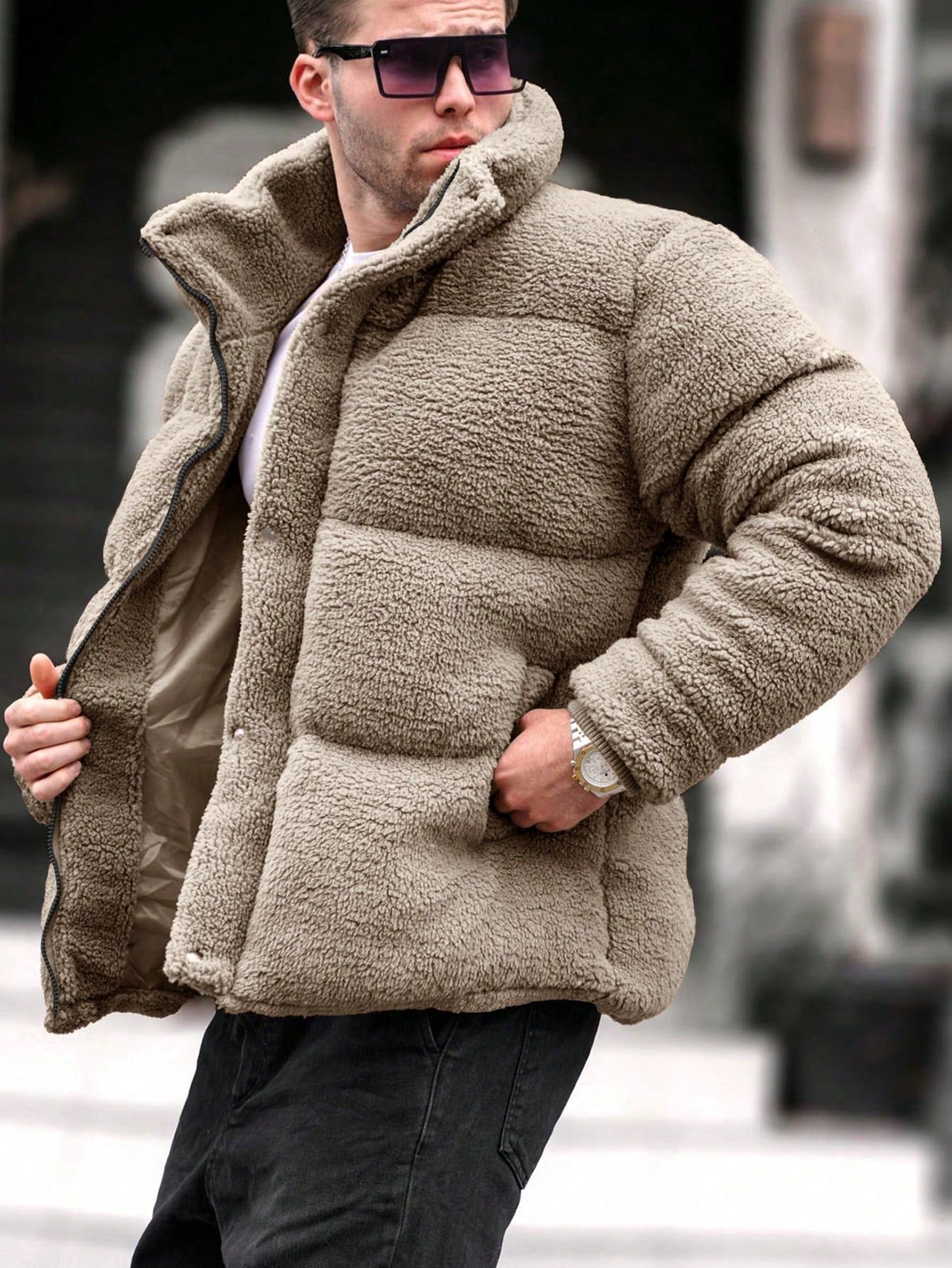 Nextthink Men's Solid Color Plush Winter Coat - NextthinkShopsm2311206296436978