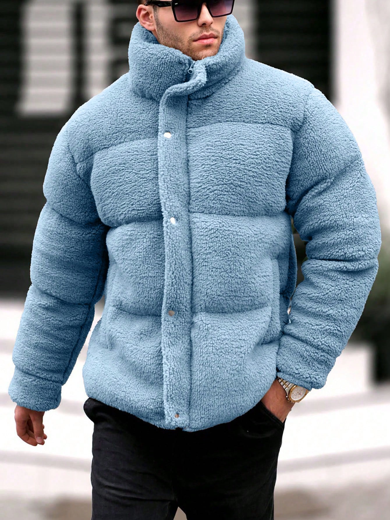 Nextthink Men's Solid Color Plush Winter Coat - NextthinkShopsm2311206296436978