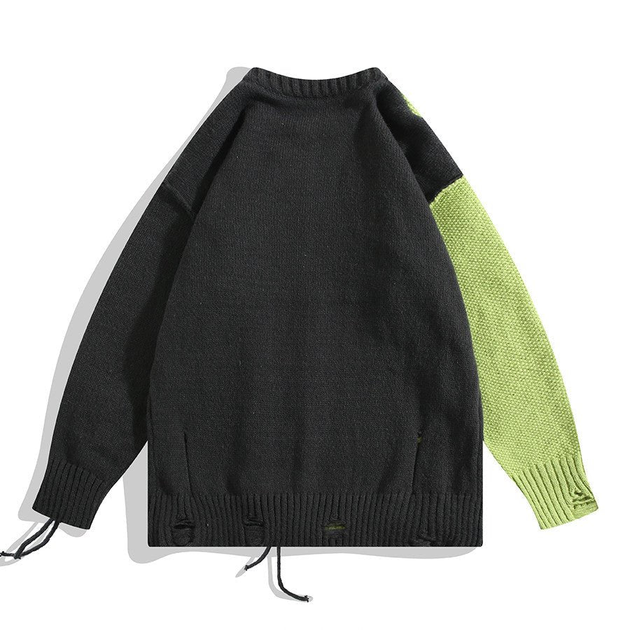 Niche Irregular Stitching Contrast Color Hand-woven Sweater - NextthinkShop