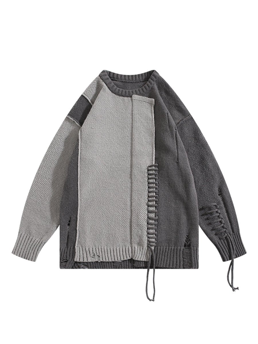 Niche Irregular Stitching Contrast Color Hand-woven Sweater - NextthinkShop