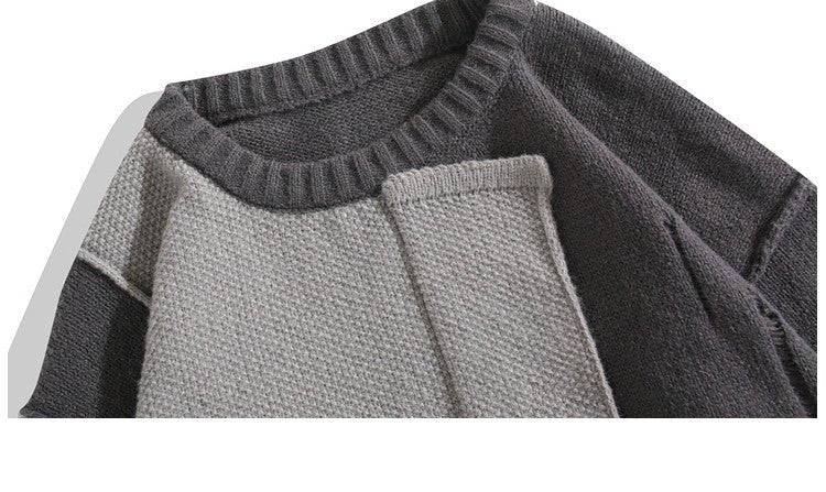 Niche Irregular Stitching Contrast Color Hand-woven Sweater - NextthinkShop