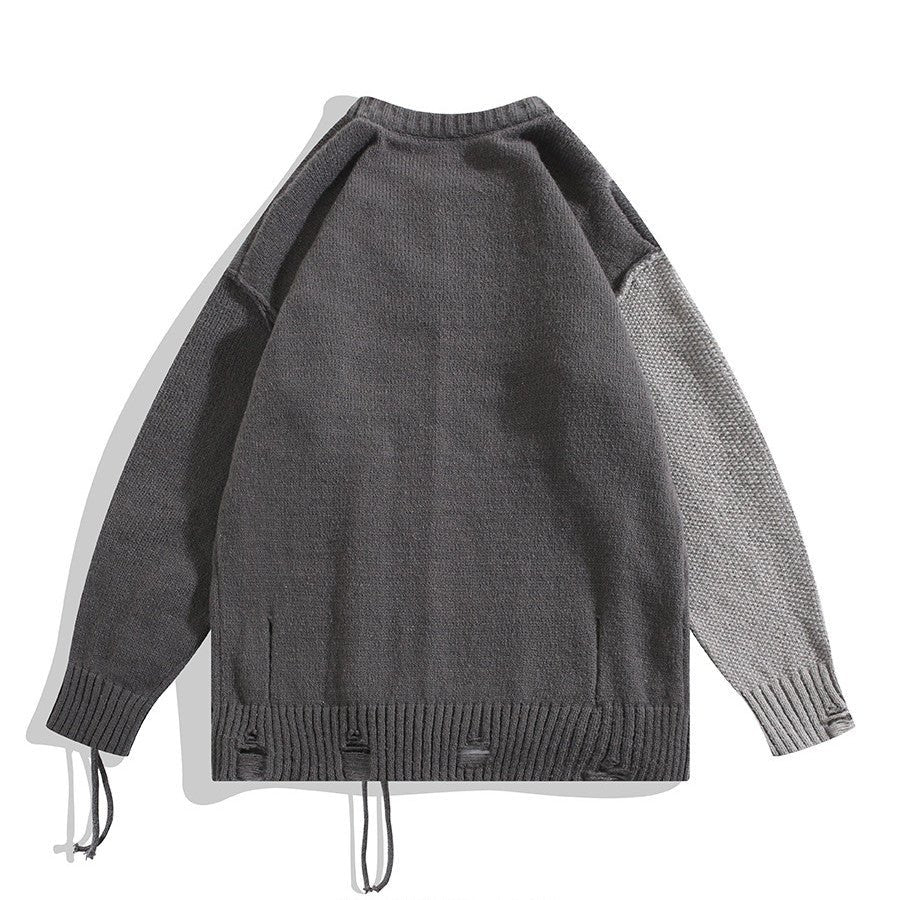 Niche Irregular Stitching Contrast Color Hand-woven Sweater - NextthinkShop