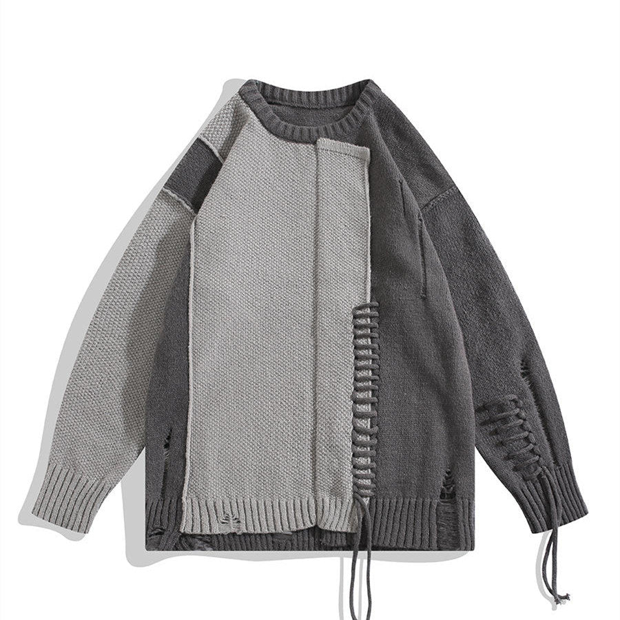 Niche Irregular Stitching Contrast Color Hand-woven Sweater - NextthinkShop