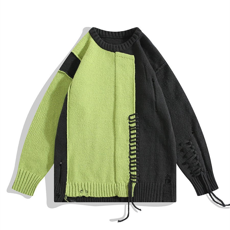 Niche Irregular Stitching Contrast Color Hand-woven Sweater - NextthinkShop