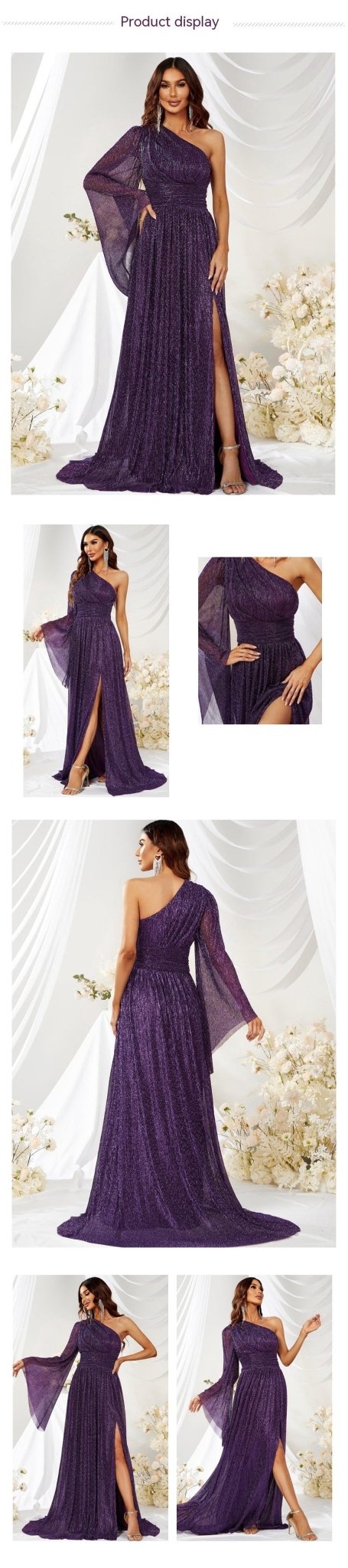 Oblique Shoulder Tube Top Bright Silk Long Batwing Sleeve Split Super Long Dress - NextthinkShop