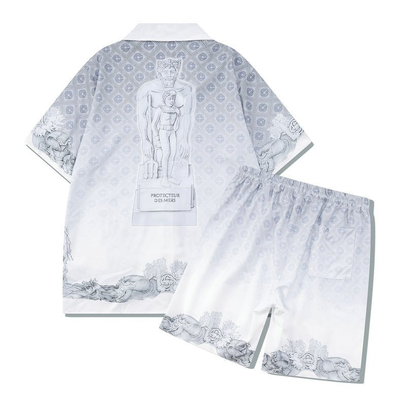 Retro Style Shirt Outfit Casual Silver White Stone Statue Printing - NextthinkShop0CJTW180170203CX0