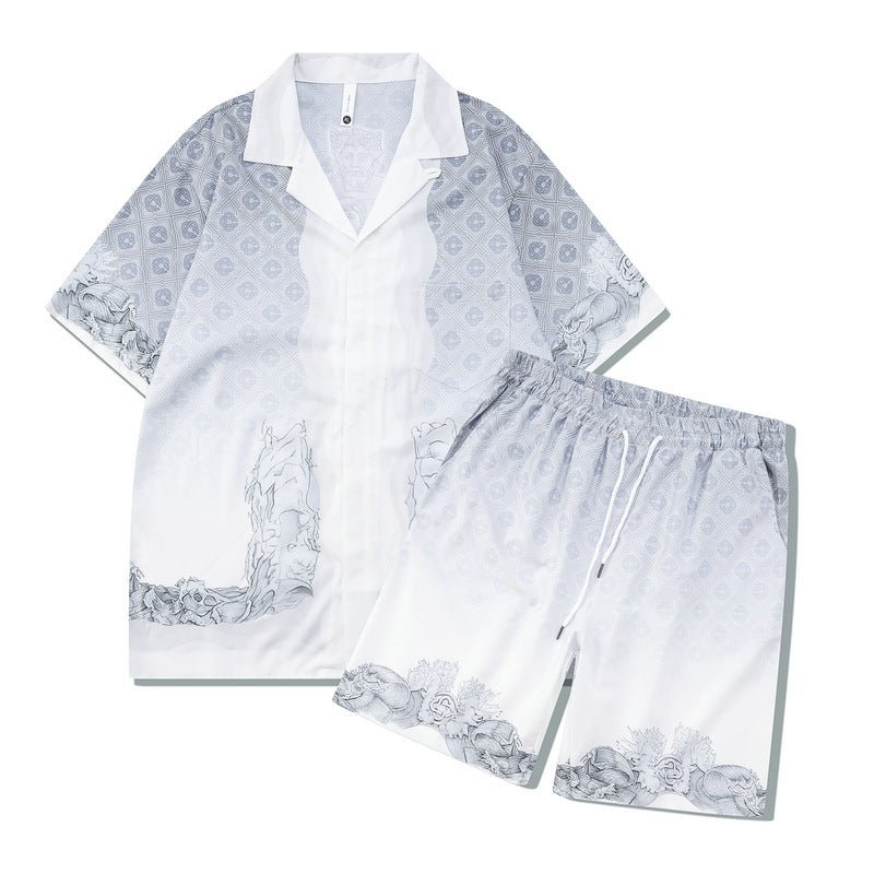 Retro Style Shirt Outfit Casual Silver White Stone Statue Printing - NextthinkShop0CJTW180170211KP0