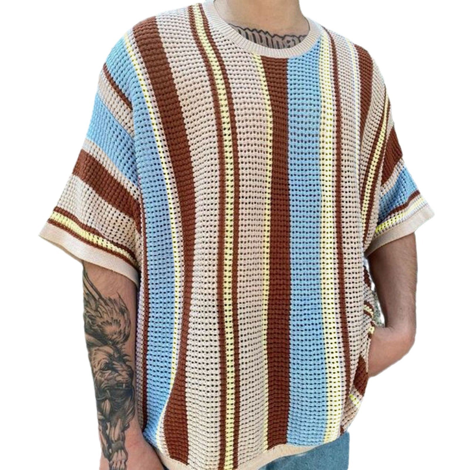 Round Neck Short Sleeve Thin Knitted T-shirt - NextthinkShop