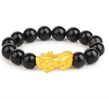 Sand Gold Men Obsidian Mythical Wild Animal Bracelet - NextthinkShop0CJSL158037101AZ0