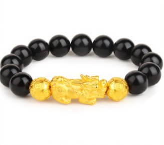 Sand Gold Men Obsidian Mythical Wild Animal Bracelet - NextthinkShop0CJSL158037102BY0