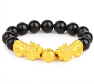 Sand Gold Men Obsidian Mythical Wild Animal Bracelet - NextthinkShop0CJSL158037103CX0