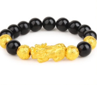 Sand Gold Men Obsidian Mythical Wild Animal Bracelet - NextthinkShop0CJSL158037105EV0