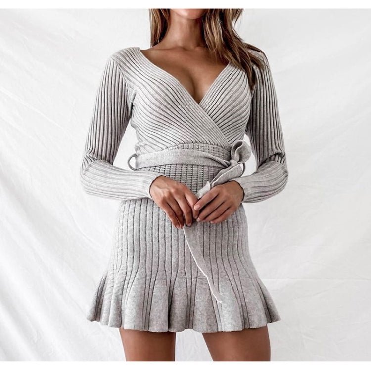 Sexy V Neck Knitted Dresses Women Long Sleeve - NextthinkShop