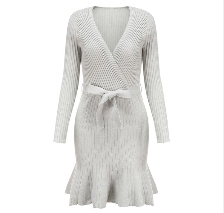 Sexy V Neck Knitted Dresses Women Long Sleeve - NextthinkShop