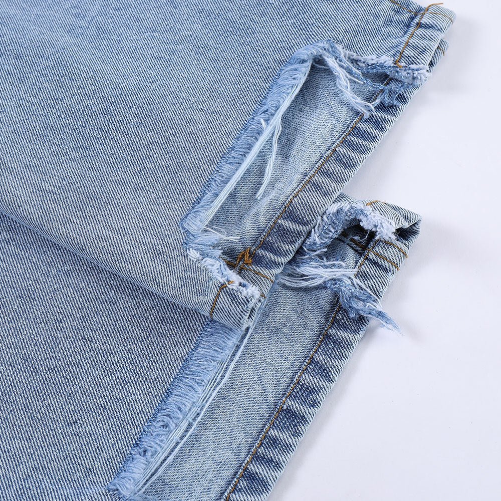Solid Color Washed Raw Edge Jeans Men - NextthinkShop