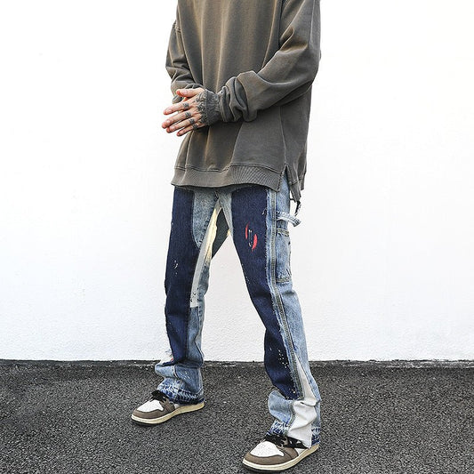 Splash Ink Color Matching Deconstruction Bell-bottom Pants - NextthinkShop0CJXX197033805EV0