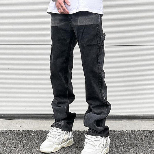 Washed Black And Grey Men Micro Cropped Pants Straight Leg Slimming - NextthinkShop