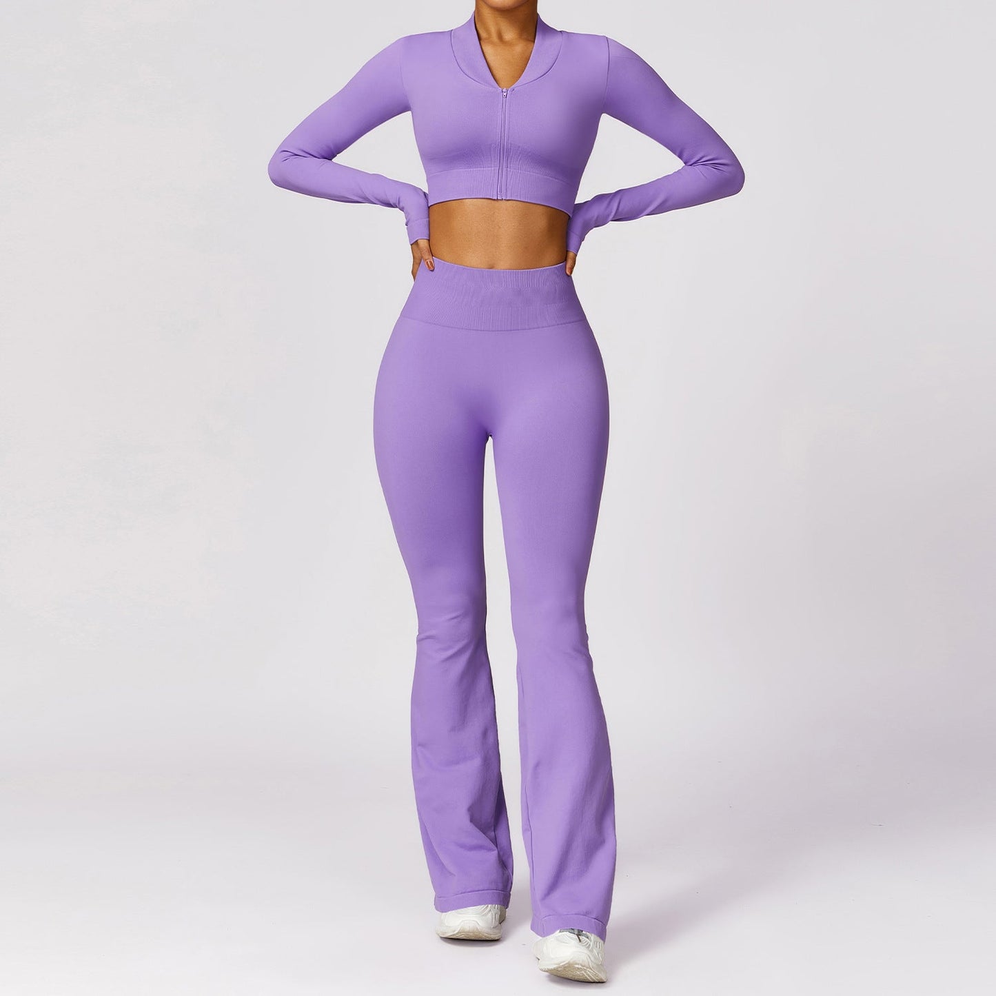 Women's Casual Tight Seamless Long-sleeved Trousers Yoga Clothes Suit - NextthinkShop