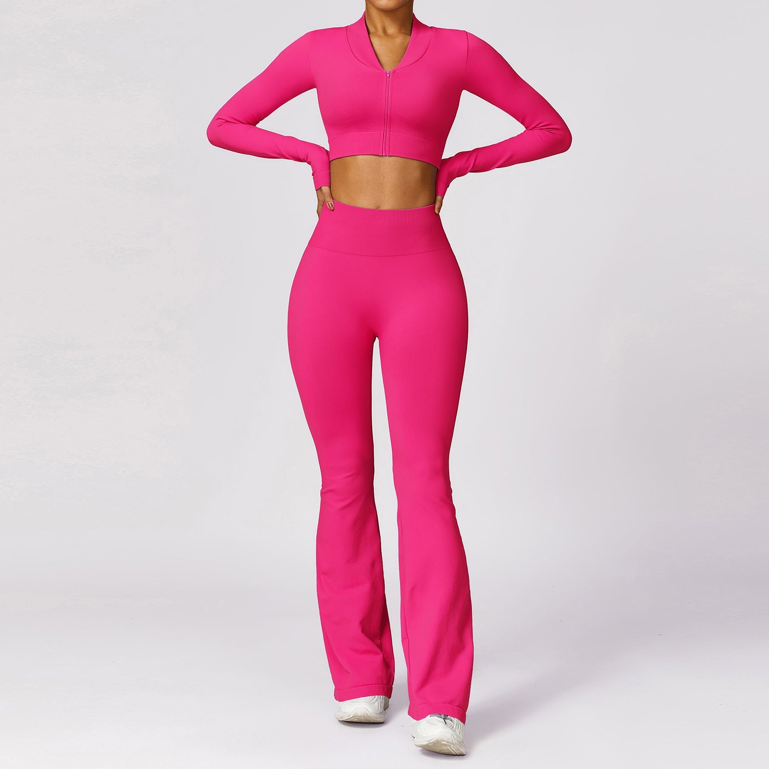 Women's Casual Tight Seamless Long-sleeved Trousers Yoga Clothes Suit - NextthinkShop