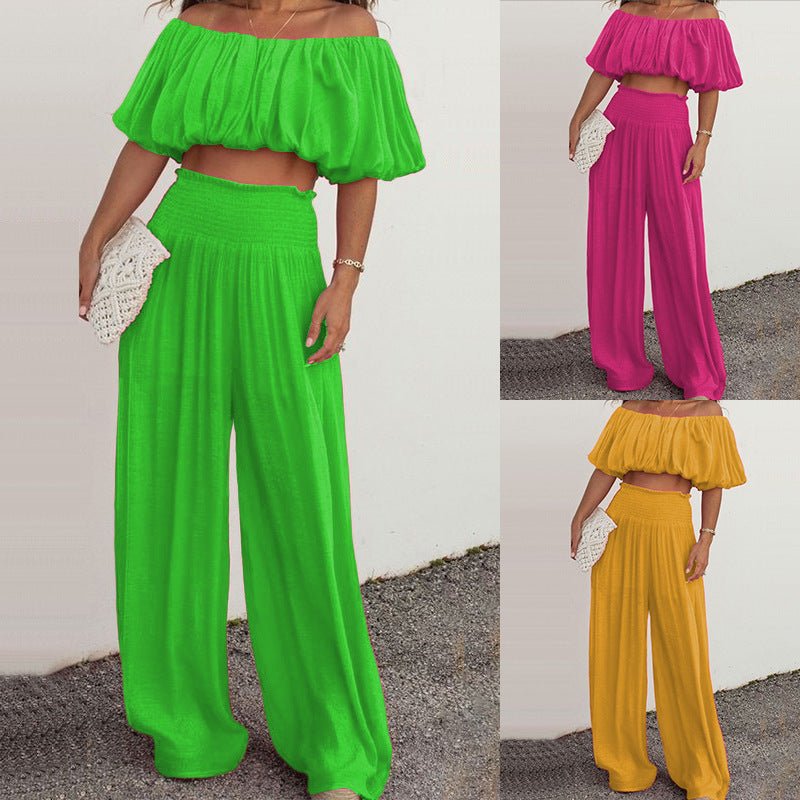 Women's Fashion Off-shoulder Wide-leg Pants Two-piece Set - NextthinkShop