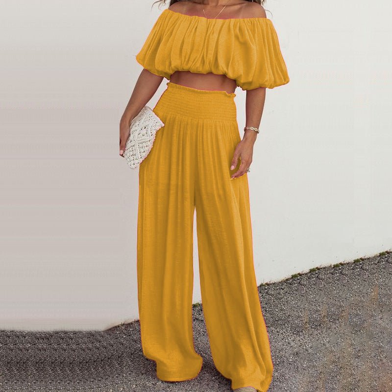 Women's Fashion Off-shoulder Wide-leg Pants Two-piece Set - NextthinkShop
