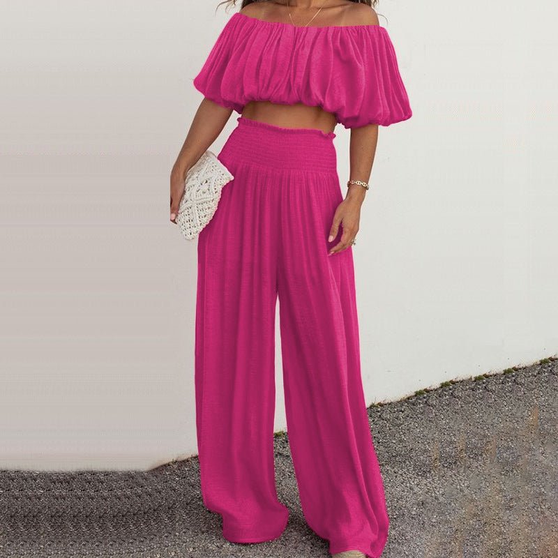 Women's Fashion Off-shoulder Wide-leg Pants Two-piece Set - NextthinkShop