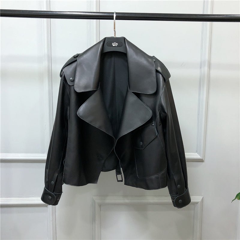 Women's Short Loose Small Leather Jacket - NextthinkShop